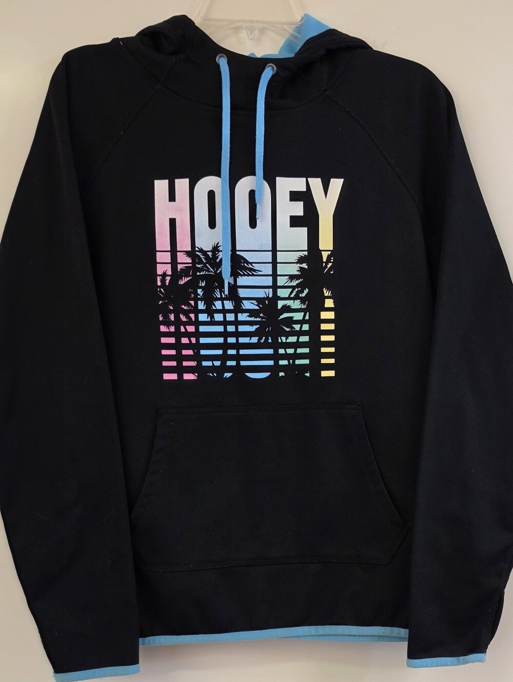Hooey Men's Black Hoodie Sweater with Pastel Gradient Palm Print, L